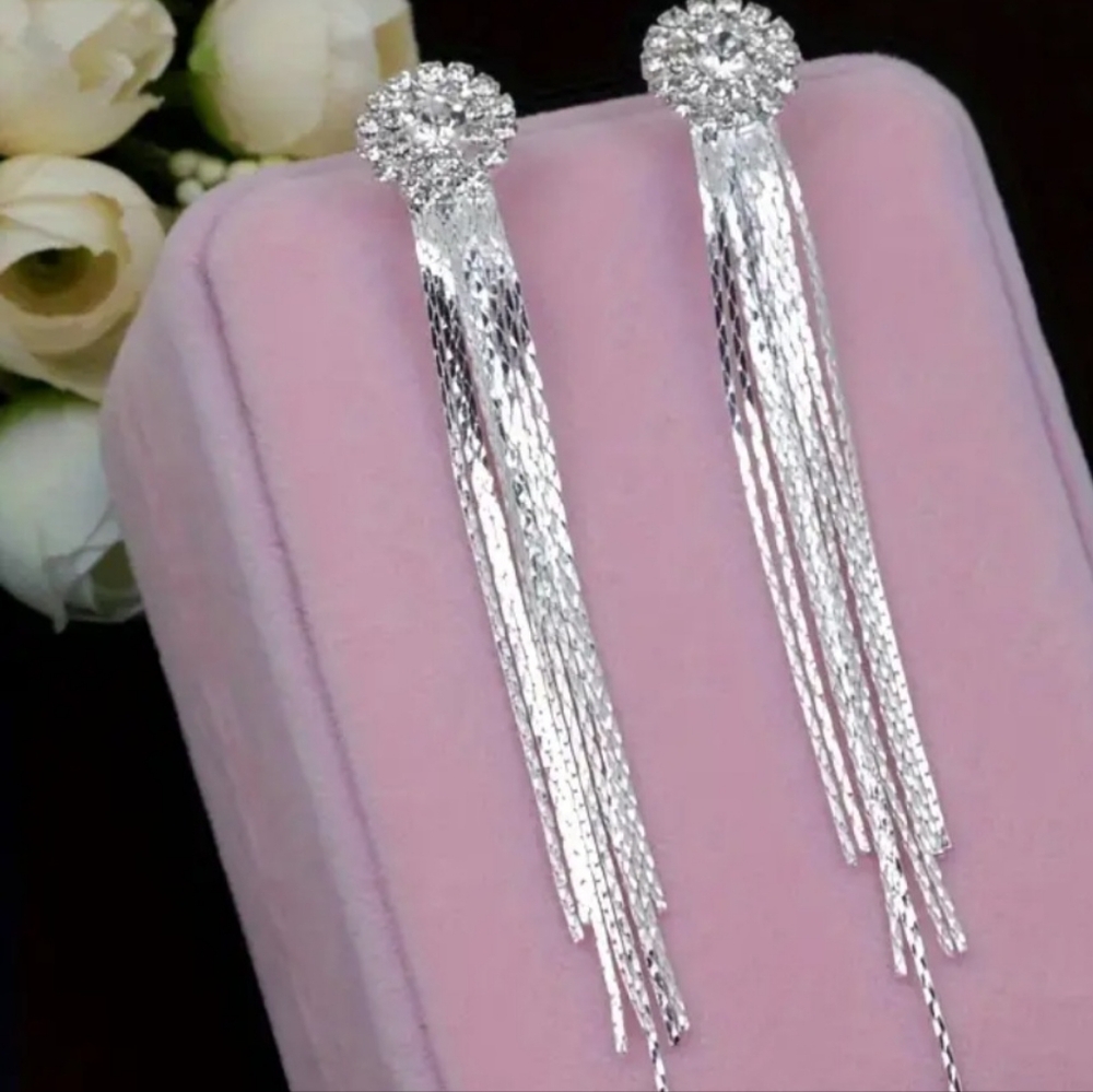 Long rhinestone tassel earrings NWT Fast Ship. Boutique.4,000 Items Sold